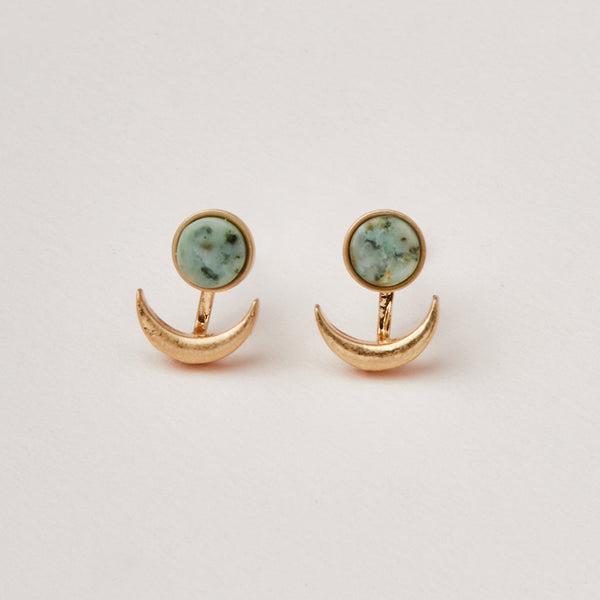 Stone Crescent Drop Earring - Turquoise/Gold Stone Crescent Drop Earring - Turquoise/Gold