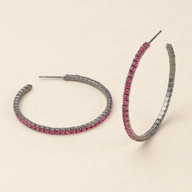 Sparkle & Shine Lg Rhinestone Hoop Earring - Fuchsia/Gun Metal