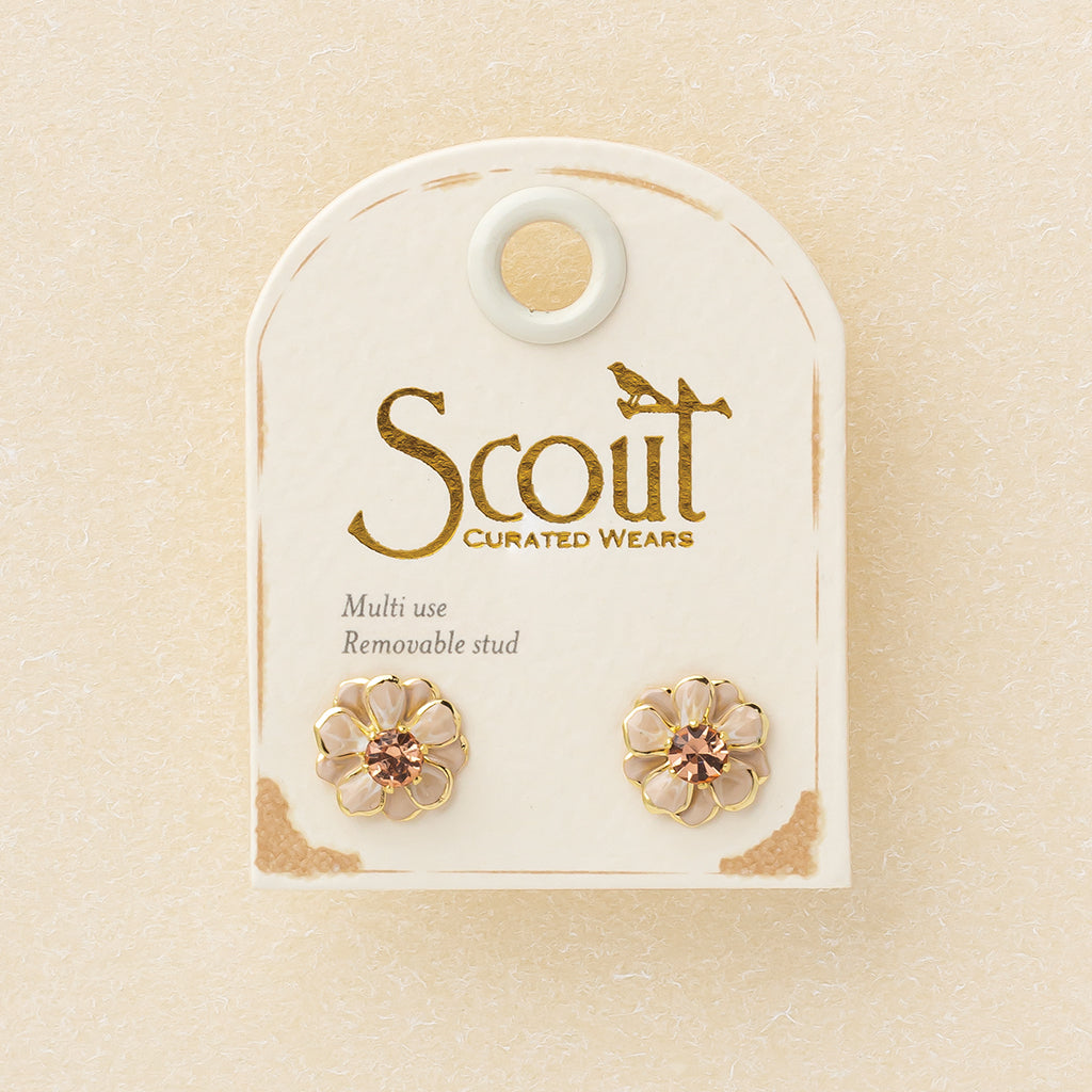 Sparkle & Shine Sm Enamel Flower Earring - Ivory/Gold