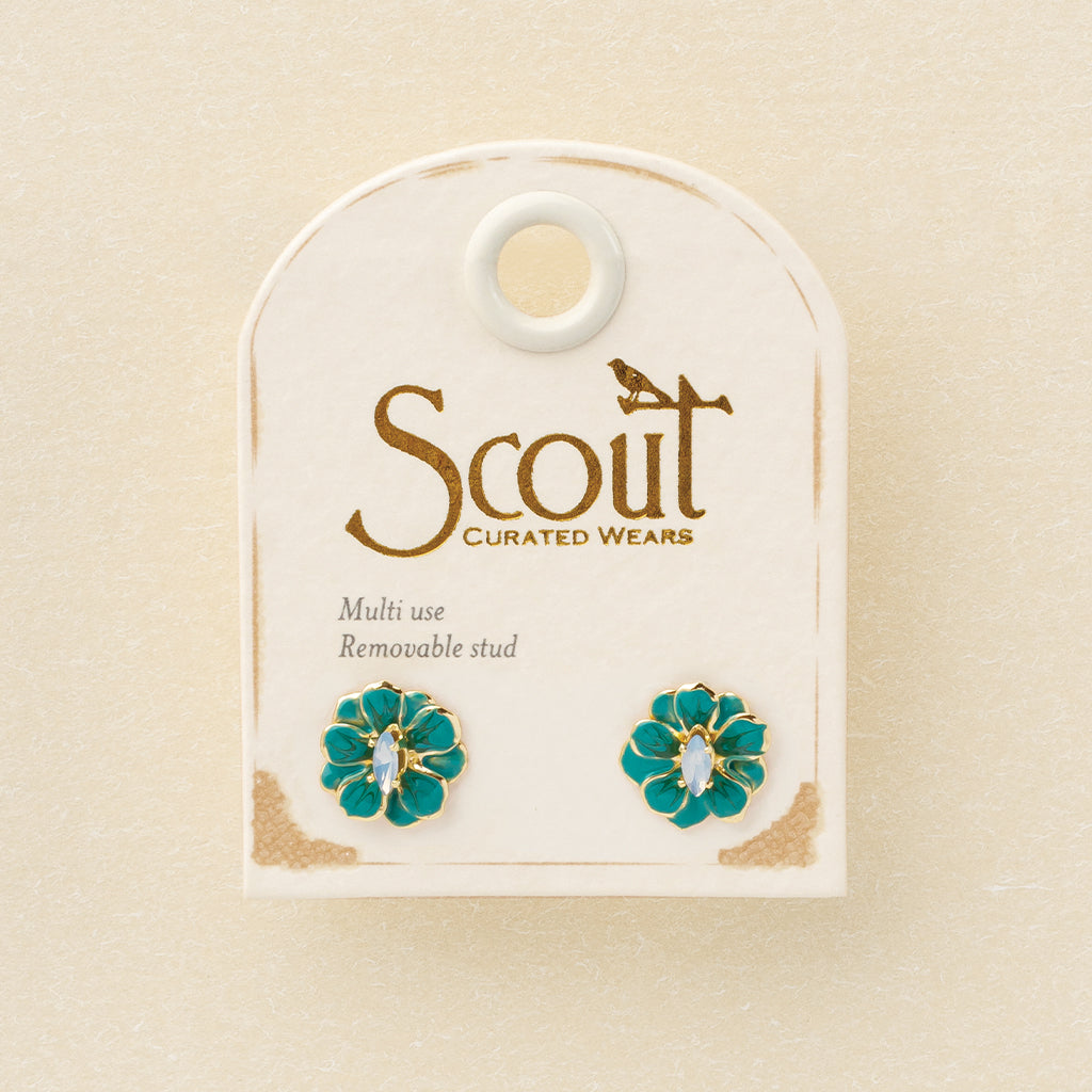 Sparkle & Shine Sm Enamel Flower Earring - Turquoise/Gold