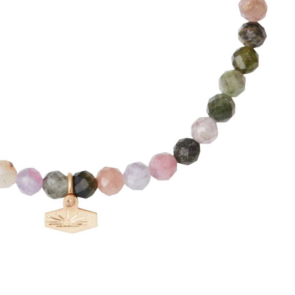 Mini Faceted Stone Stacking Bracelet - Tourmaline/Gold