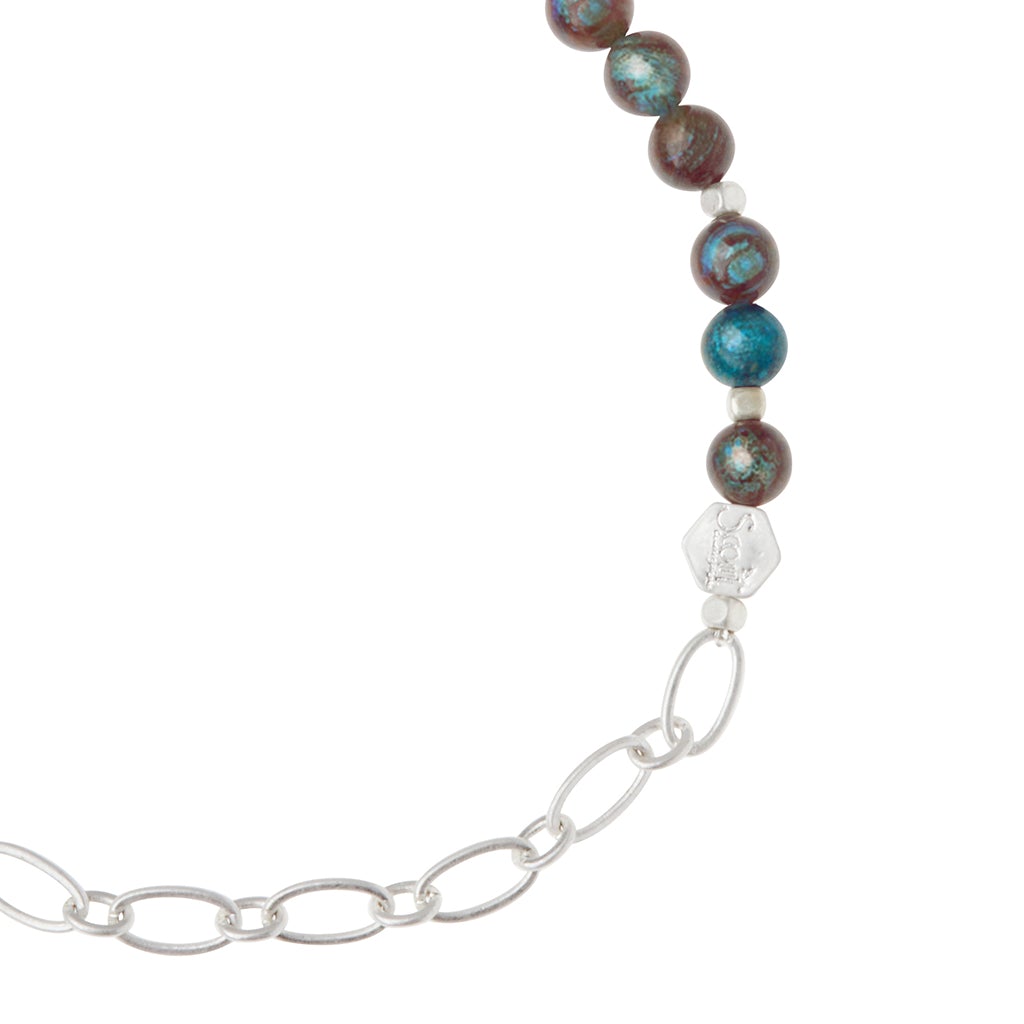 Mini Stone w/Chain Stacking Bracelet - Blue Sky Jasper/Silver