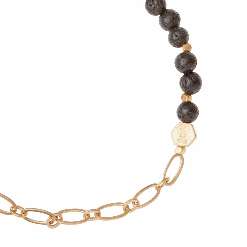 Mini Stone w/Chain Stacking Bracelet - Lava/Gold