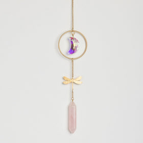 Stone Suncatcher - Dragonfly/Rose Quartz