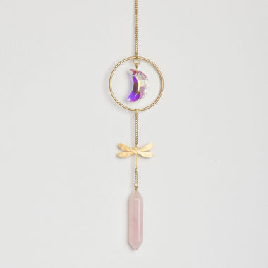 Stone Suncatcher - Dragonfly/Rose Quartz