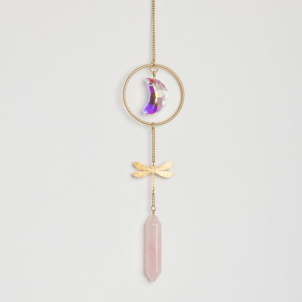 Stone Suncatcher - Dragonfly/Rose Quartz