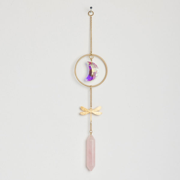 Stone Suncatcher - Dragonfly/Rose Quartz