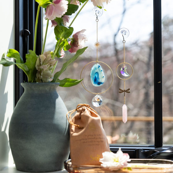 Stone Suncatcher - Dragonfly/Rose Quartz