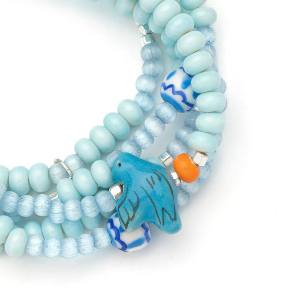 Ceramic Bead Wrap Bracelet/Necklace - Joy/Bluebird
