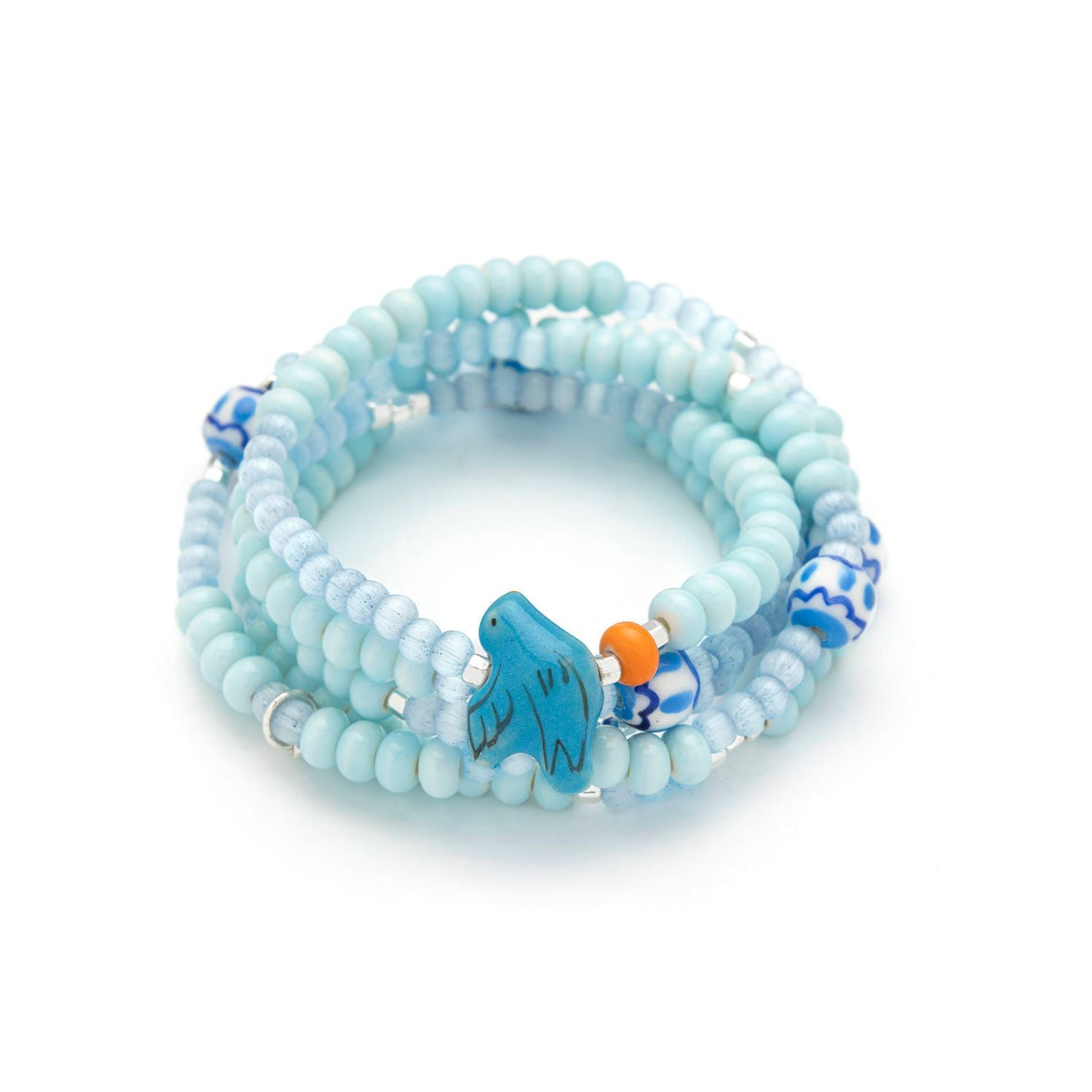Ceramic Bead Wrap Bracelet/Necklace - Joy/Bluebird