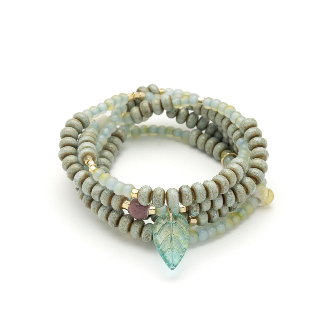 Ceramic Bead Wrap Bracelet/Necklace - Renewal/Leaf