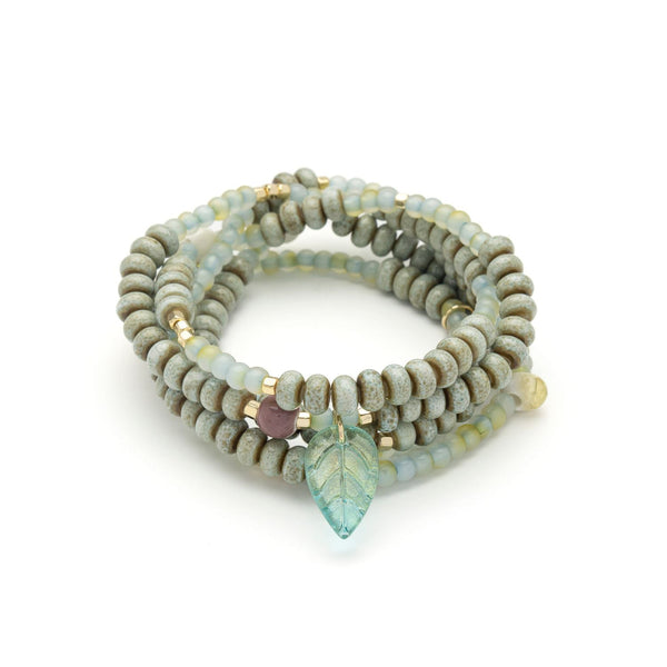 Ceramic Bead Wrap Bracelet/Necklace - Renewal/Leaf