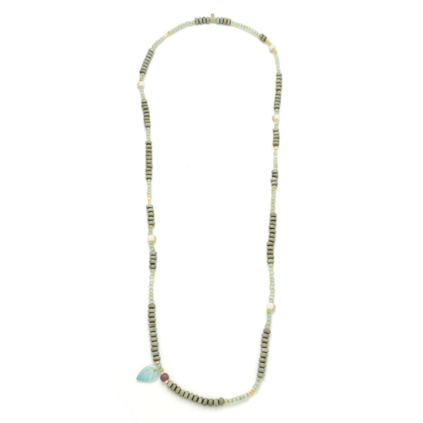 Ceramic Bead Wrap Bracelet/Necklace - Renewal/Leaf