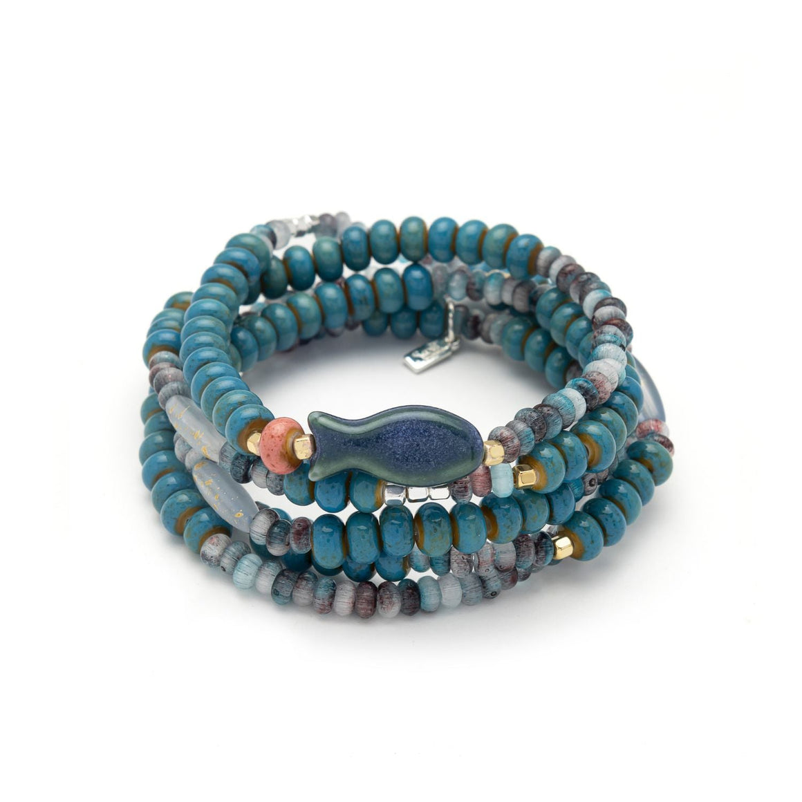 Ceramic Bead Wrap Bracelet/Necklace - Harmony/Fish