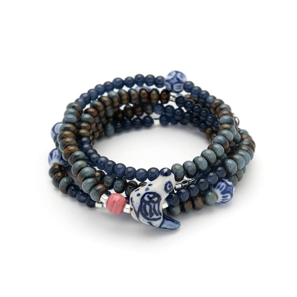 Ceramic Bead Wrap Bracelet/Necklace - Peace/Dove