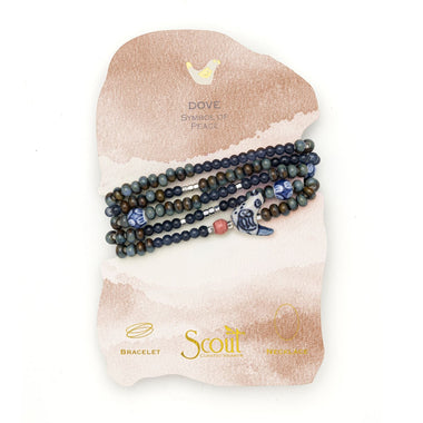 Ceramic Bead Wrap Bracelet/Necklace - Peace/Dove