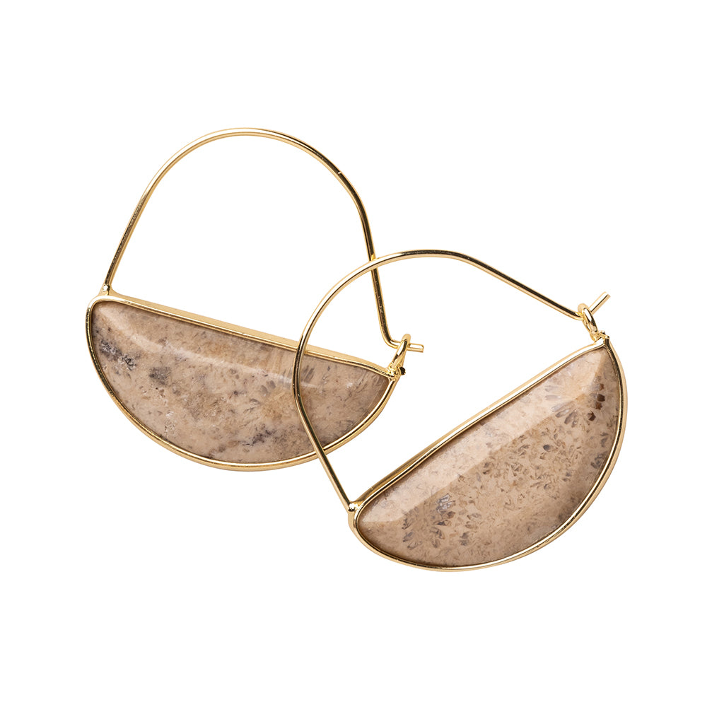 Stone Prism Hoop - Fossil Coral/Gold