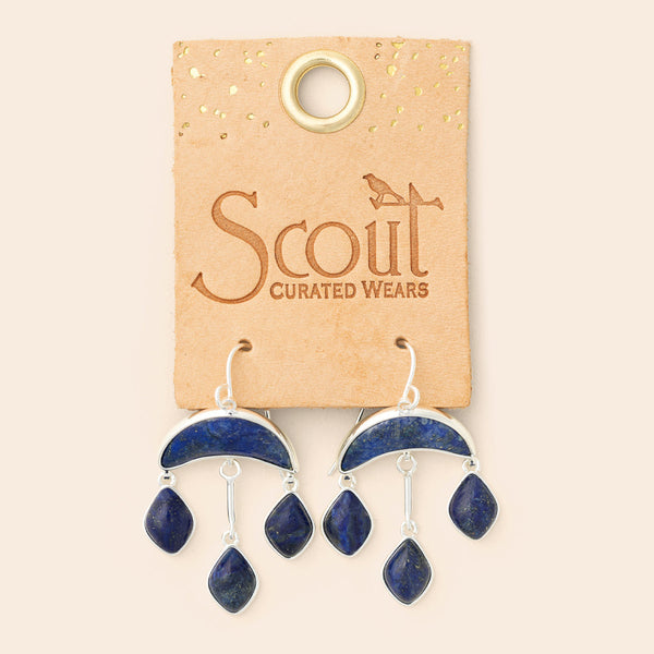 Stone Crescent Drop Earring - Lapis/Silver
