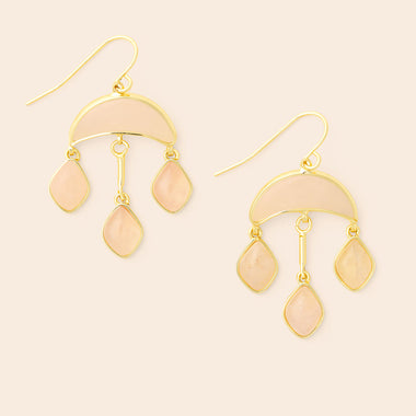 Stone Crescent Drop Earring - Rose Quartz/Gold