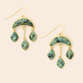 Stone Crescent Drop Earring - African Turquoise/Gold