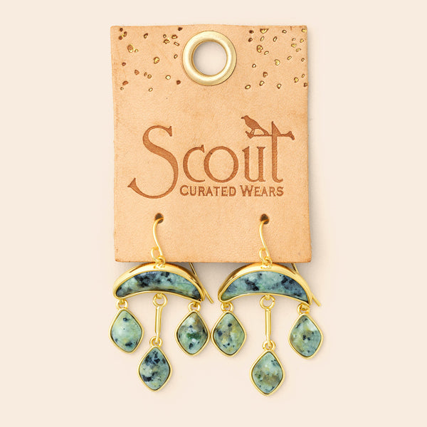 Stone Crescent Drop Earring - African Turquoise/Gold