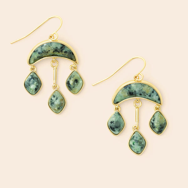 Stone Crescent Drop Earring - African Turquoise/Gold