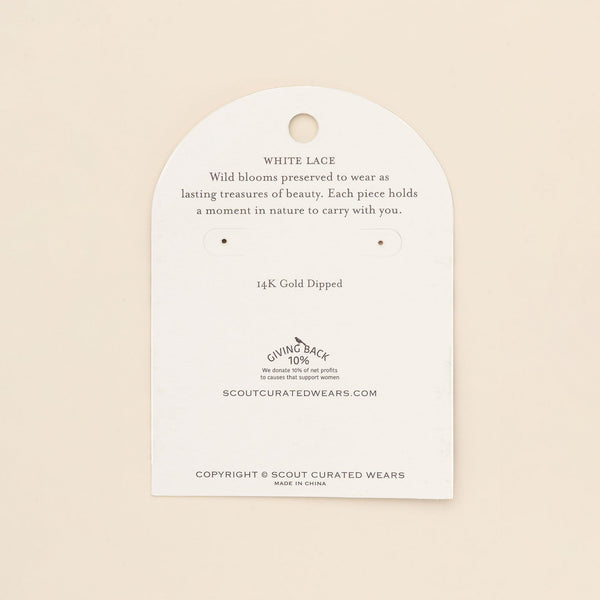 Pressed Flower Hoop Earring - White Lace Flower/Gold