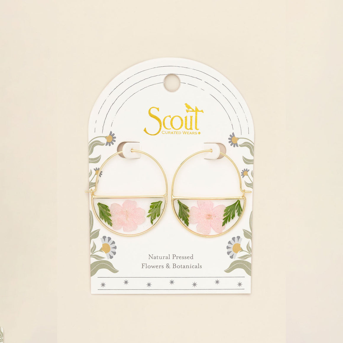 Pressed Flower Hoop Earring - Pink Cherry Blossom/Gold