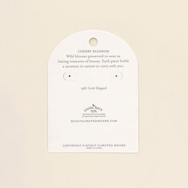 Pressed Flower Hoop Earring - Pink Cherry Blossom/Gold