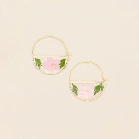 Pressed Flower Hoop Earring - Pink Cherry Blossom/Gold