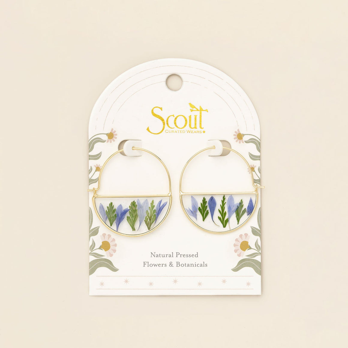 Pressed Flower Hoop Earring - Purple Cornflower/Gold