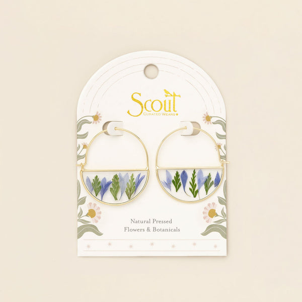 Pressed Flower Hoop Earring - Purple Cornflower/Gold