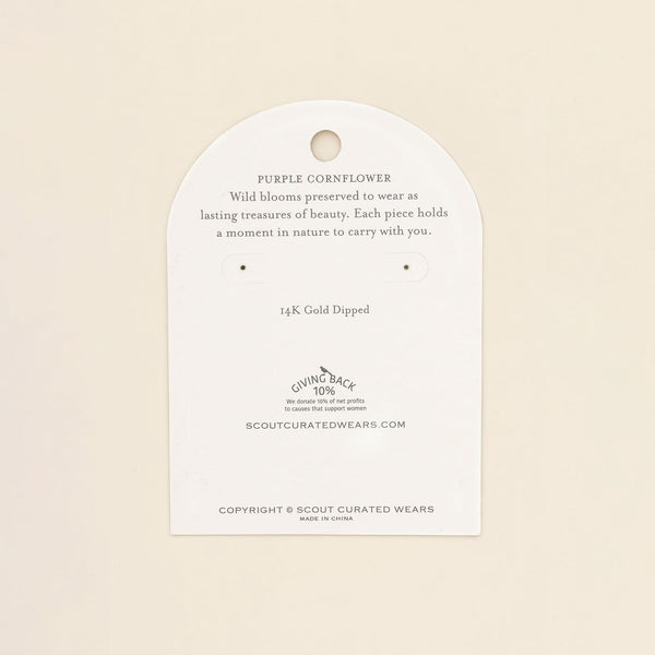 Pressed Flower Hoop Earring - Purple Cornflower/Gold