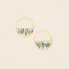 Pressed Flower Hoop Earring - Purple Cornflower/Gold