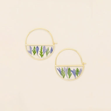 Pressed Flower Hoop Earring - Purple Cornflower/Gold