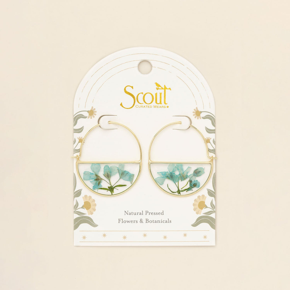 Pressed Flower Hoop Earring - Blue Baby's Breath/Gold