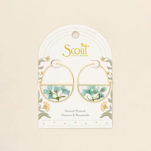 Pressed Flower Hoop Earring - Blue Baby's Breath/Gold