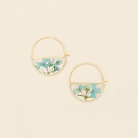 Pressed Flower Hoop Earring - Blue Baby's Breath/Gold