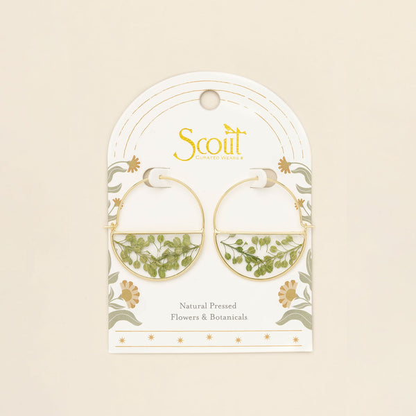 Pressed Flower Hoop Earring - Green Peppergrass/Gold