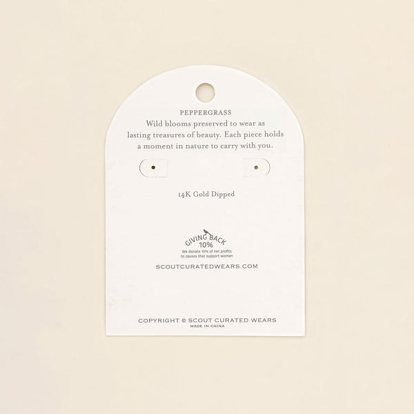 Pressed Flower Hoop Earring - Green Peppergrass/Gold