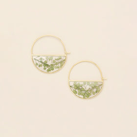 Pressed Flower Hoop Earring - Green Peppergrass/Gold