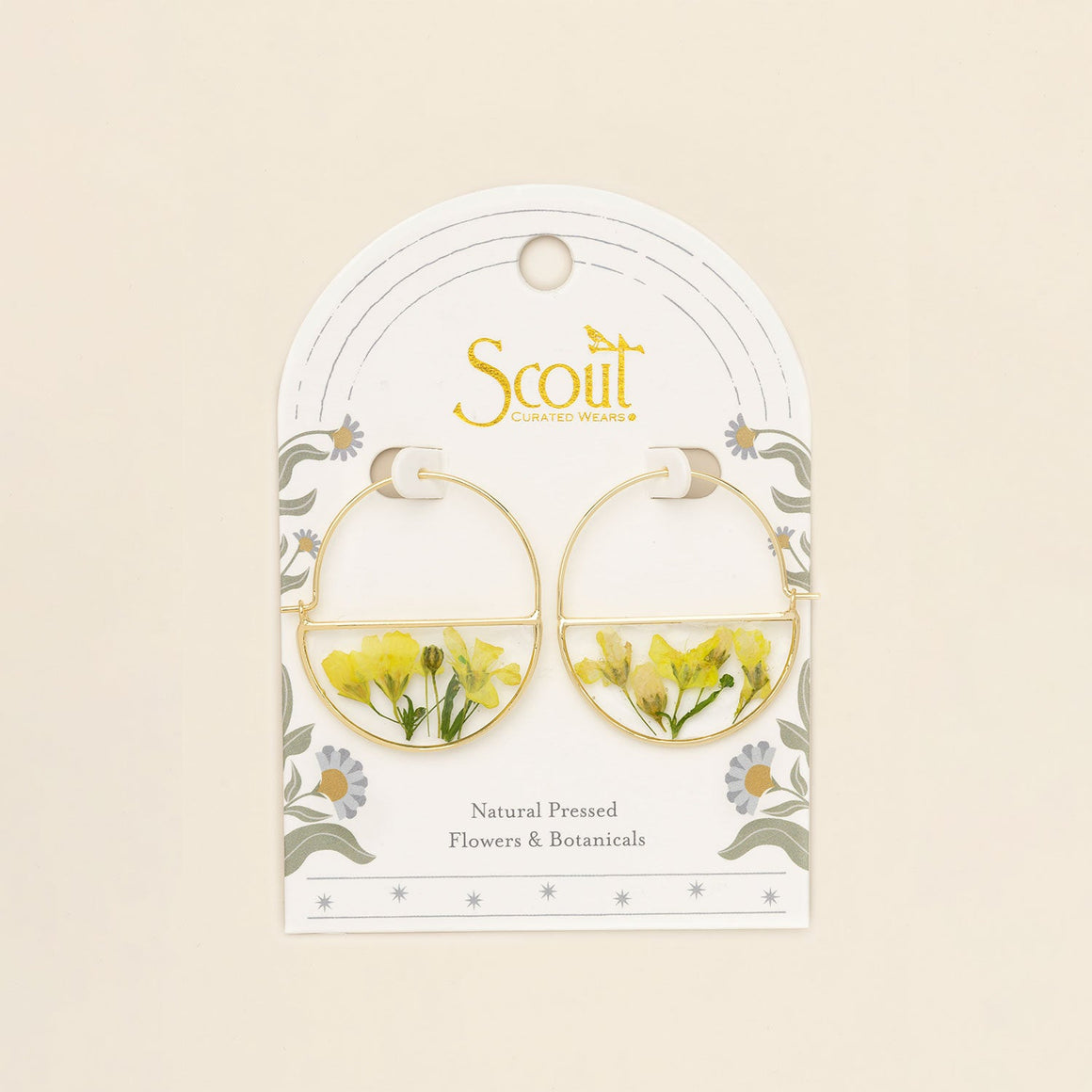 Pressed Flower Hoop Earring - Yellow Baby's Breath/Gold