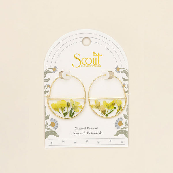 Pressed Flower Hoop Earring - Yellow Baby's Breath/Gold