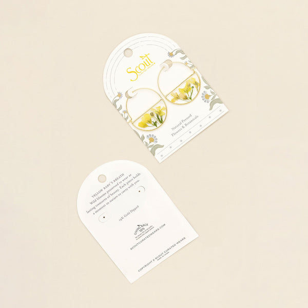 Pressed Flower Hoop Earring - Yellow Baby's Breath/Gold