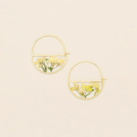 Pressed Flower Hoop Earring - Yellow Baby's Breath/Gold