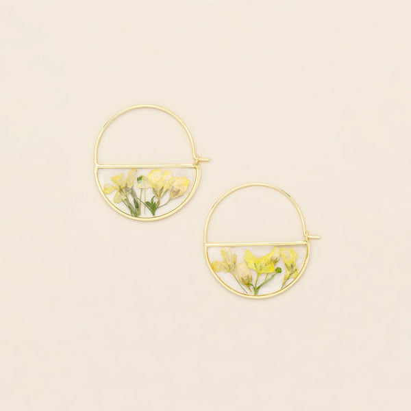 Pressed Flower Hoop Earring - Yellow Baby's Breath/Gold