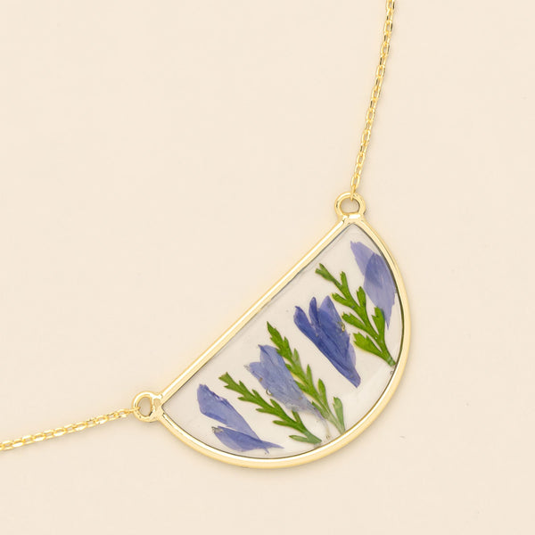 Pressed Flower Necklace - Purple Cornflower/Gold