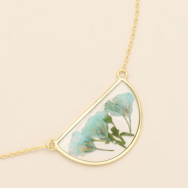 Pressed Flower Necklace - Blue Baby's Breath/Gold