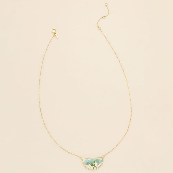 Pressed Flower Necklace - Blue Baby's Breath/Gold