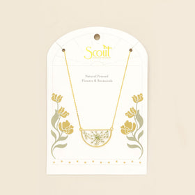Pressed Flower Necklace - White Lace Flower/Gold